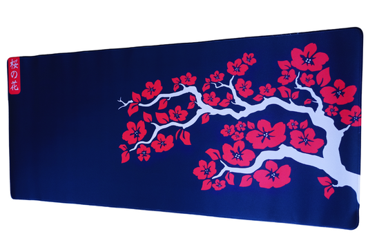 XXL Gaming Mousepad Blue and Red Japanese Cherry Blossom or Office Decor