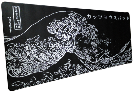 XXL Gaming Mouse Pad Black Japanese Wave Extended Desk Mat Trending