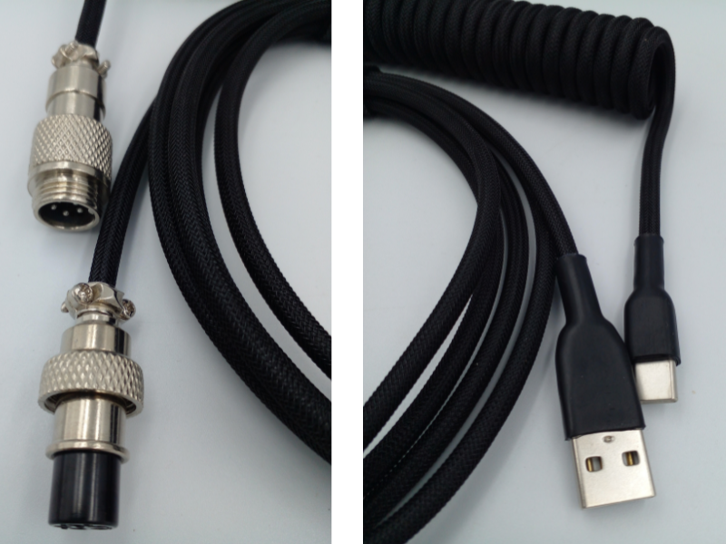 1.5 m Black Braided Coiled Keyboard Cable USB C Type Universal