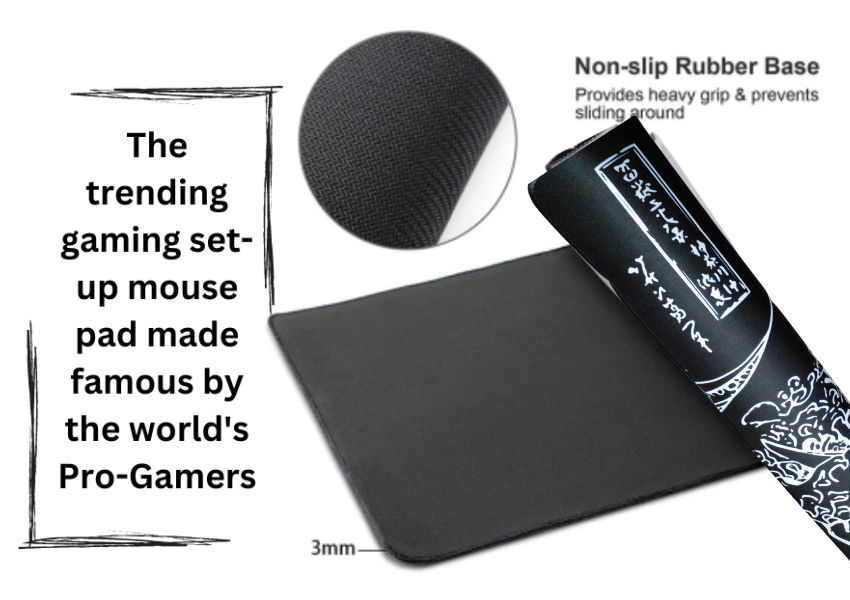 XXL Gaming Mouse Pad Black Japanese Wave Extended Desk Mat Trending